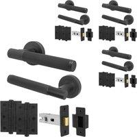 AFIT Black Door Handle Latch Set Matt Black Door Handle, Latch Hinges4 Pack | Size: 150mm x 150mm
