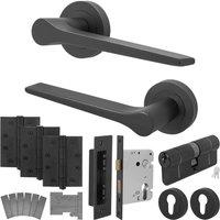 AFIT Black Fire Door Handle Euro Lock Double Cylinder Set Locks Hinges 1 Pack | Size: 150mm x 150mm