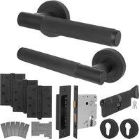 AFIT Black Fire Door Handle Set Euro Lock Thumbturn Cylinder Locks Hinges | Size: 150mm x 150mm