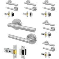 AFIT Satin Door Handles Round Rose with Latch T-Bar 6 Pair Olvera Range in Silver | Size: 150mm x 150mm