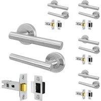 AFIT Satin Door Handles Round Rose with Latch T-Bar 5 Pair Olvera Range in Silver | Size: 150mm x 150mm