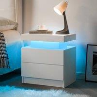 Direct Wicker Nightstand LED Bedside Table Cabinet Modern End Side with 2 Drawers in White | Size: 1 Pack