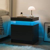 Direct Wicker Nightstand LED Bedside Table Cabinet Modern End Side with 2 Drawers in Black | Size: 1 Pack