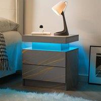 Direct Wicker LED Nightstand Bedside Modern Cabinet with Stone Pattern Decoration in Grey | Size: 1 Pack