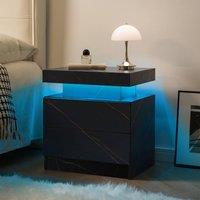 Direct Wicker LED Nightstand Bedside Modern Cabinet with Stone Pattern Decoration in Black | Size: 1 Pack