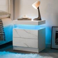 Direct Wicker LED Nightstand Bedside Modern Cabinet with Stone Pattern Decoration in White | Size: 1 Pack