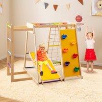 Costway 6 in 1 Jungle Gym w/Slide Rock Climbing Basketball Monkey Bar Playset