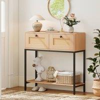 Costway 80CM Boho Console Table Modern Wooden Entryway Table w/2 Drawers in Natural