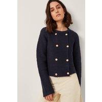Monsoon Women's Skye Double-Breasted Waffle Knit Cardigan Blue | Size: Small