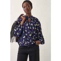 Monsoon Women's Angela Leaf Print Wrap Blouse Blue | Size: Large