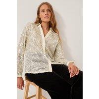 Monsoon Women's Seema Sequin Shirt Silver | Size: Large