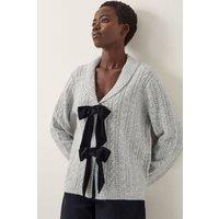 Monsoon Women's Bria Bow Cable Knit Cardigan Grey | Size: 2XL