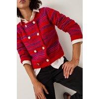 Monsoon Women's Starla Stripe Double Breasted Cardigan Red | Size: Medium