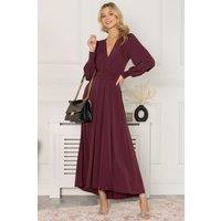 Jolie Moi Women's Rashelle Jersey Long Sleeve Maxi Dress in Burgundy | Size: 10