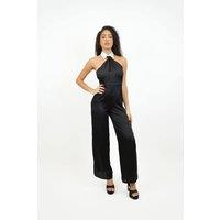 Jaded Rose Women's Leena Jumpsuit in Black & White with Collar Design | Size: 10