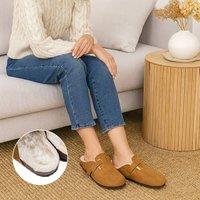 Voltico Women's Faux Suede Clog Slippers with Plush Lining in Brown | Size: 7