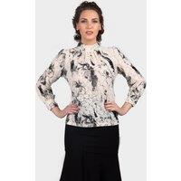 LBV Fashion Women's Floral High Neck Lace Blouse in Beige | Size: 14