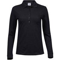 TEE JAYS Women's Stretch Long-Sleeved Polo Shirt in Black | Size: Large