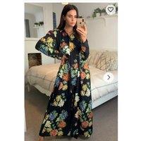 CY Women's Floral Print Long Shirt Dress in Black | Size: S/M