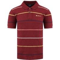 Ben Sherman Men's Short Sleeve Collared Stripped Burugndy Polo Shirt in Burgundy | Size: Medium