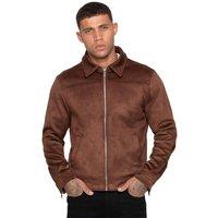 Enzo Men's Faux Suede Collared Jacket in Brown | Size: Large