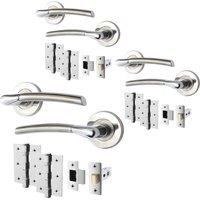 AFIT Chrome Door Handle, Satin Nickel Lever For Doors, Latch Hinges Pack of 3 in Silver | Size: 150mm x 150mm