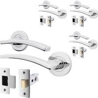 AFIT Chrome Door Handle Latch Set Polished Chrome Door Handle, Latch 4 Pack in Silver | Size: 150mm x 150mm
