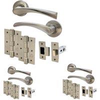 AFIT Satin Nickel Internal Twist Door Handles with Latch Hinges 3 Pack in Silver | Size: 150mm x 150mm