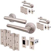 AFIT Satin Door Handles Round Rose with Latch Hinges T-Bar 3 Pack in Silver | Size: 150mm x 150mm
