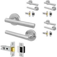 AFIT Satin Door Handles Round Rose with Latch T-Bar 4 Pair Olvera Range in Silver | Size: 150mm x 150mm