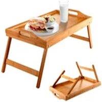 VOGREX Breakfast In Bed Bamboo Tray With Folding Legs & Handles Lap Table in Beige