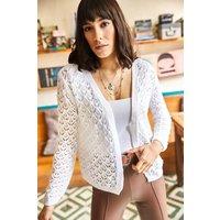 HOXTON GAL Women's Regular Fit Open-Knit Crochet Cardigan in White | Size: Medium