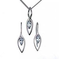 Ojewellery Women's Aquamarine Marquise Dangle Set Earrings Necklace in Blue | Size: 18 inches