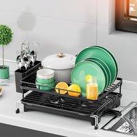 Living and Home Expandable Dish Drainer Rack Kitchen Storage Organizer with Cutlery Holder in Black