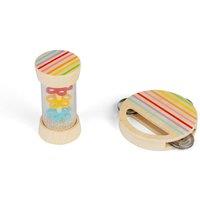 Bigjigs Toys Shake & Roll Set - 2pcs Wooden Tambourine Instrument & Rainmaker