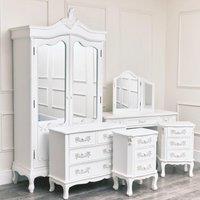 Melody Maison Large Double Wardrobe, Dressing Table Set, Chest Of Drawers & Pair Of 3 Drawer Bedside Tables - Pays Blanc Range in White