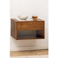 MH London Solid Wood Floating Nightstand with Drawer & Shelf for Bedroom Storage - Idris in Walnut