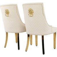 Hygrad Built to Survive Set of 2 x Luxury Velvet/Metal Upholstered Seat Woven Dining Chairs in Cream