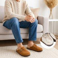 Voltico Men's Men's Faux Suede Clogs with Plush Lining - Warm & Anti-Slip Slippers in Brown | Size: 8