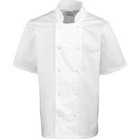 Premier Men's Studded Front Short Sleeve Chefs Jacket Pack of 2 in White | Size: XS