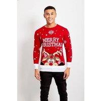 AARHON Men's Mens Pom Reindeer Merry Christmas Xmas Jumper in Red | Size: Medium