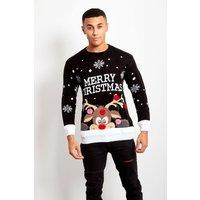 AARHON Men's Mens Pom Reindeer Merry Christmas Xmas Jumper in Black | Size: Medium