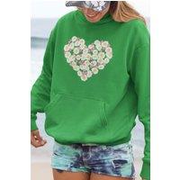 Bad Zebedee Women's Daisy Heart Hoodie in Green | Size: XS
