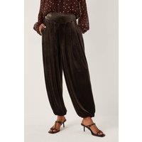 Monsoon Women's Victoria Velvet Harem Trousers Brown in Chocolate | Size: XL