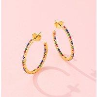 Posh Totty Designs Women's Yellow Gold Rainbow Cz Birthstone Hoop Earrings