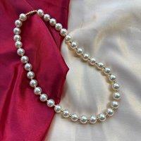 The Colourful Aura Women's Large Ivory Lightweight White Round Pearl Bridesmaid Statement Choker Necklace
