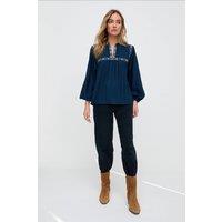 Raffya Women's Baez Billowy Sleeve Blouse In Blue | Size: 8