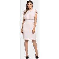 LBV Fashion Women's Pleated Tulip Sleeve Chiffon Dress in Beige | Size: 10
