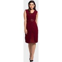 LBV Fashion Women's Gold Ring Belt Pleated Wrap Dress in Maroon | Size: 14