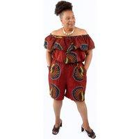 JTAPHRIQUE Women's Ankara Off-Shoulder Playsuit with Pockets in Red | Size: 10